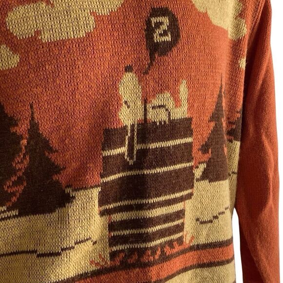Vintage Arrow Snoopy Knit Sweater Men's Medium Orange Brown 70's Peanuts - Picture 3 of 5